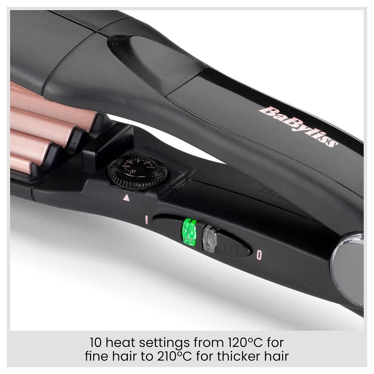 BaByliss Hair Crimper Tourmaline Ceramic Crimping Iron 10 Heat Settings 120-210°C Texture & Volume Styling Tool Gold & Black - Image 4