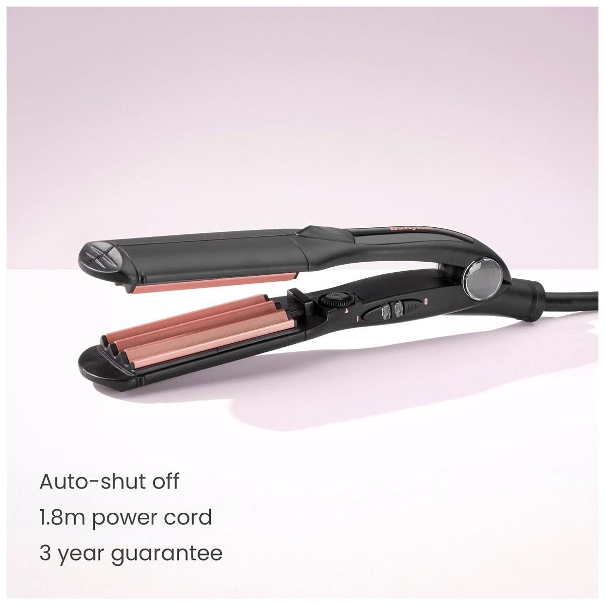 BaByliss Hair Crimper Tourmaline Ceramic Crimping Iron 10 Heat Settings 120-210°C Texture & Volume Styling Tool Gold & Black - Image 6