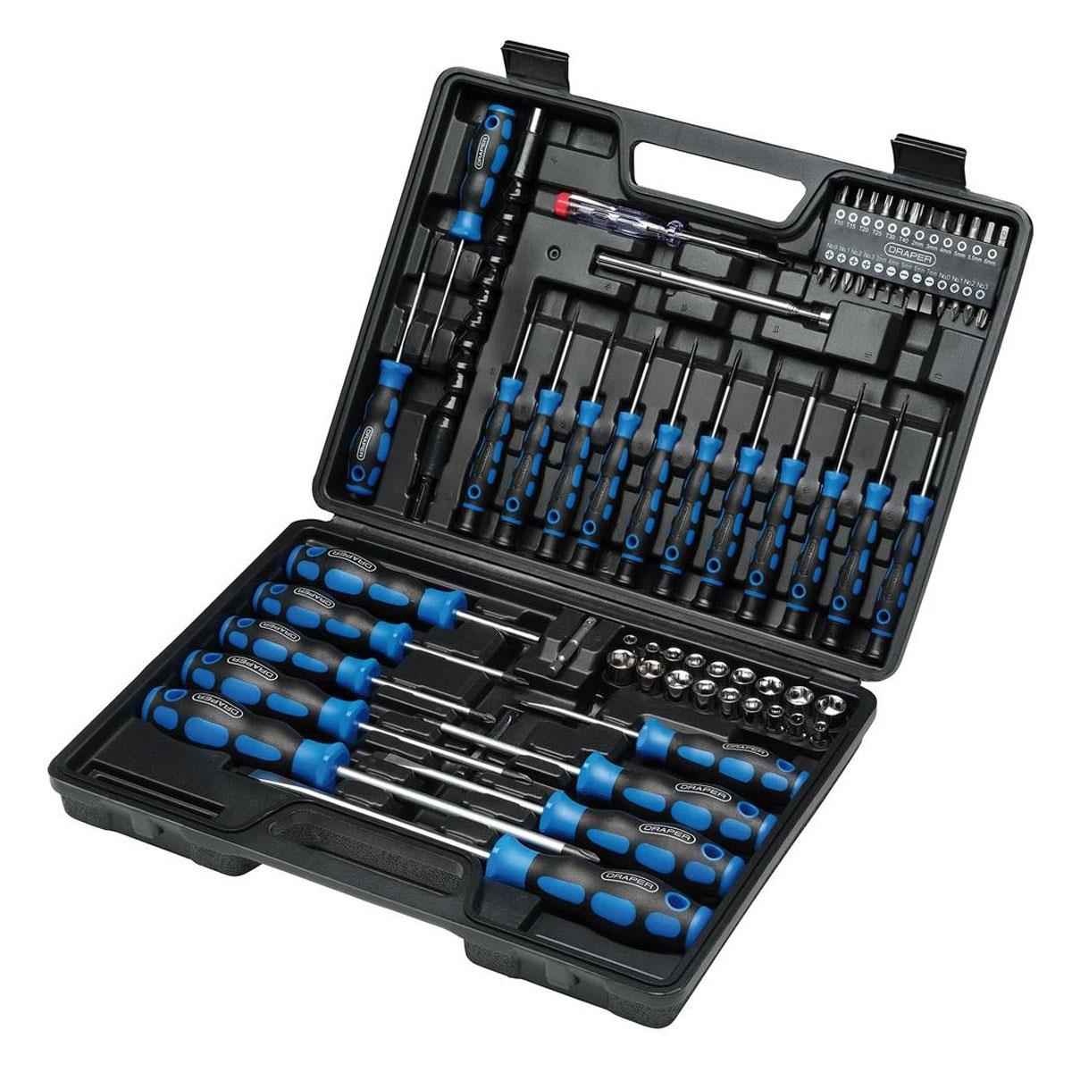 Draper 70 Piece Screwdriver Socket and Bit Set with Precision Drivers Torx Hex Bits and Sockets