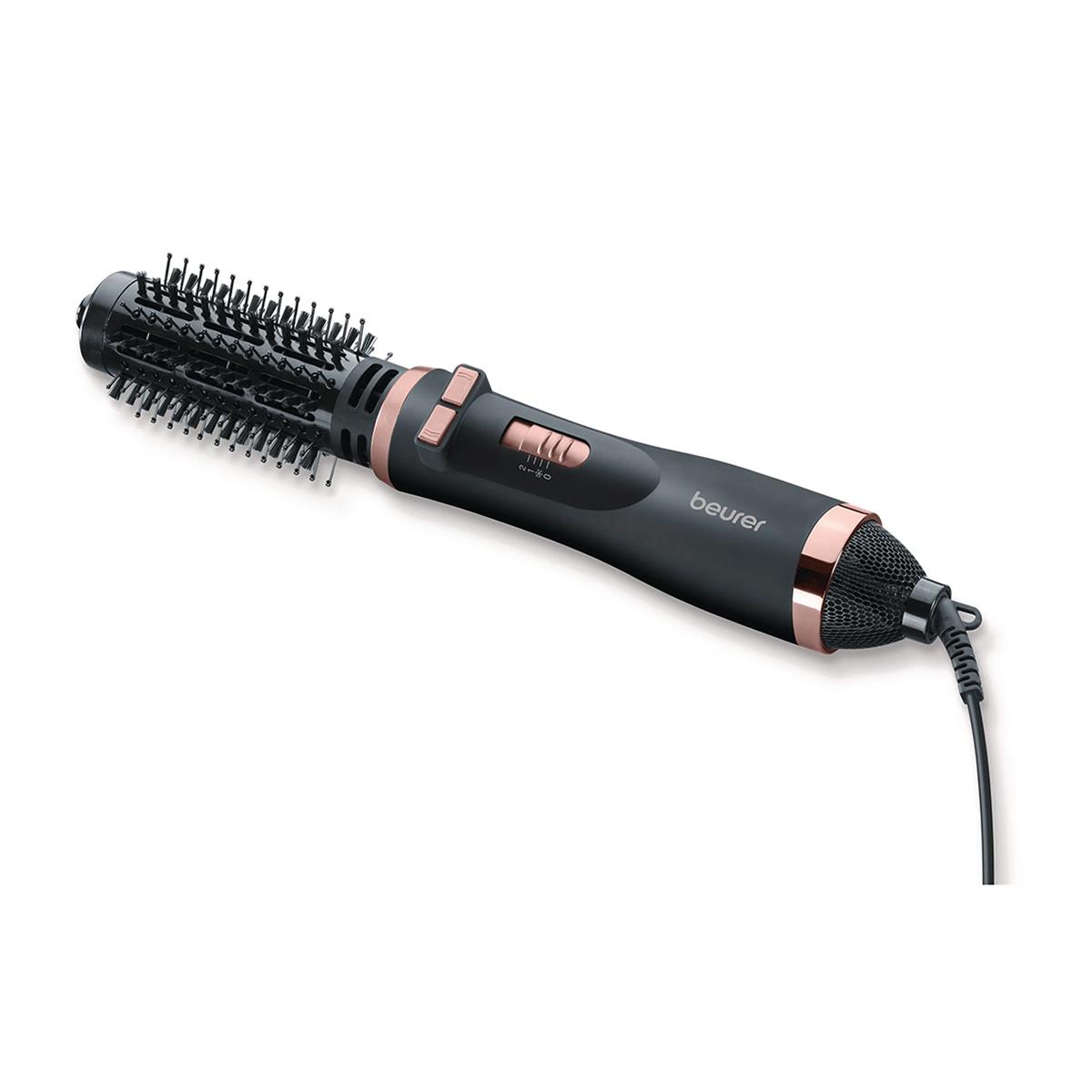 Beurer Rotating Hot Air Brush 1000W Ceramic Styling Brush Ionic Hair Dryer And Volumizer 2 Attachments Black