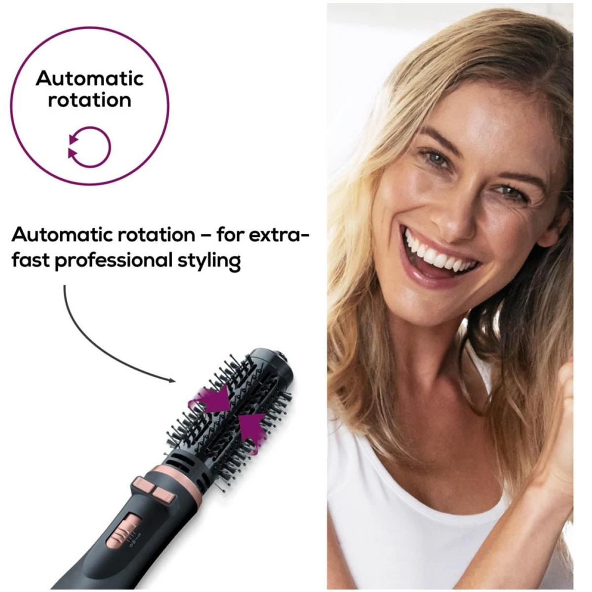 Beurer Rotating Hot Air Brush 1000W Ceramic Styling Brush Ionic Hair Dryer And Volumizer 2 Attachments Black - Image 3