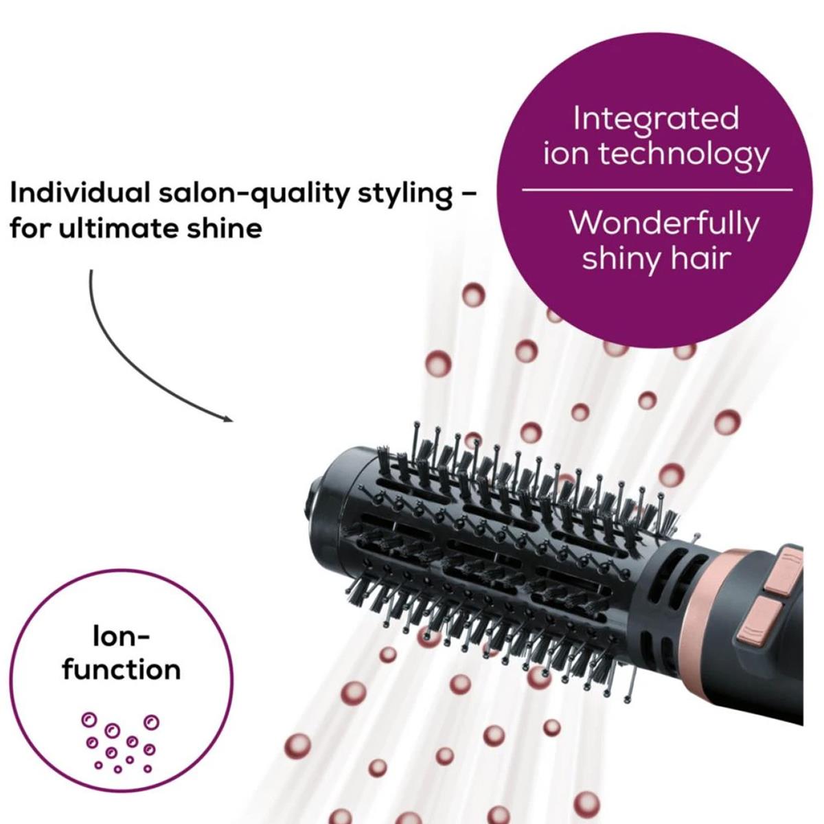 Beurer Rotating Hot Air Brush 1000W Ceramic Styling Brush Ionic Hair Dryer And Volumizer 2 Attachments Black - Image 4