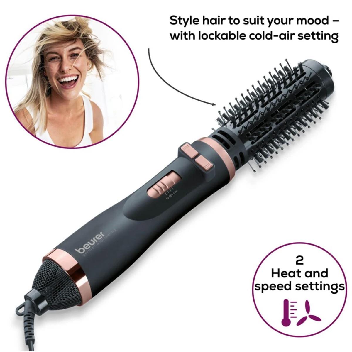 Beurer Rotating Hot Air Brush 1000W Ceramic Styling Brush Ionic Hair Dryer And Volumizer 2 Attachments Black - Image 5