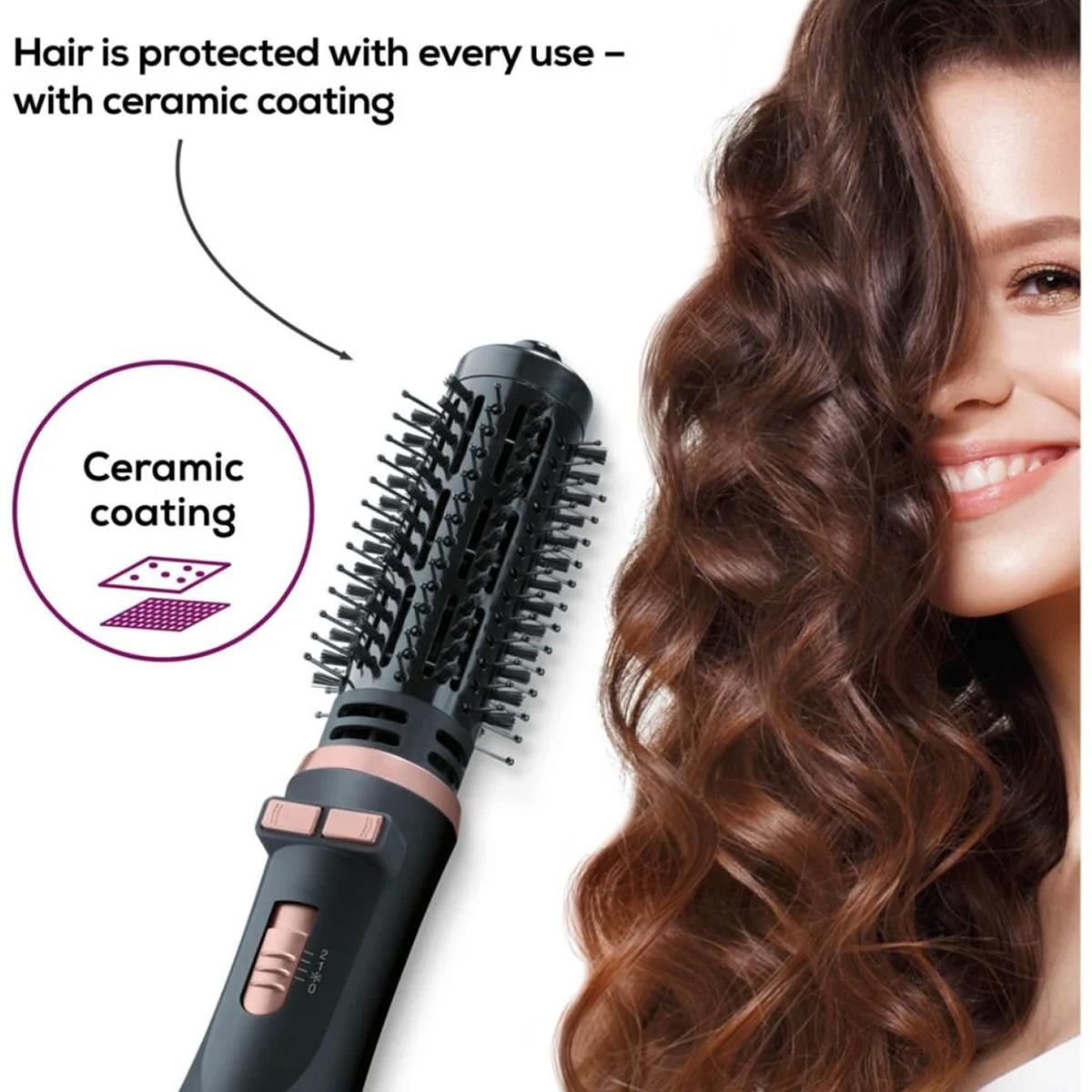 Beurer Rotating Hot Air Brush 1000W Ceramic Styling Brush Ionic Hair Dryer And Volumizer 2 Attachments Black - Image 7
