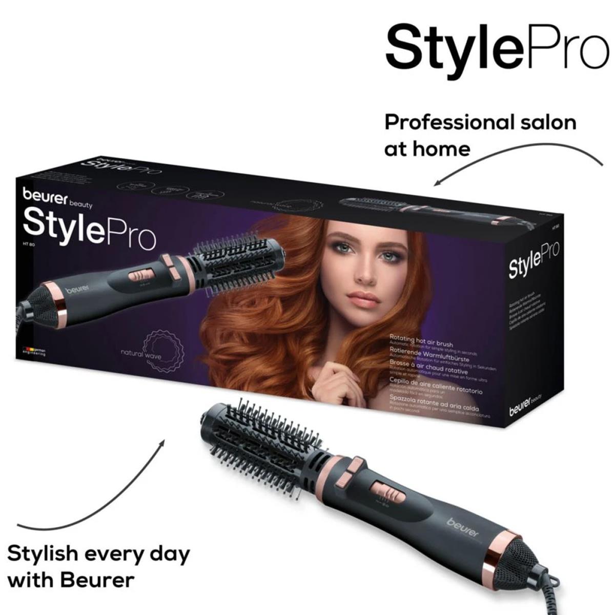 Beurer Rotating Hot Air Brush 1000W Ceramic Styling Brush Ionic Hair Dryer And Volumizer 2 Attachments Black - Image 9