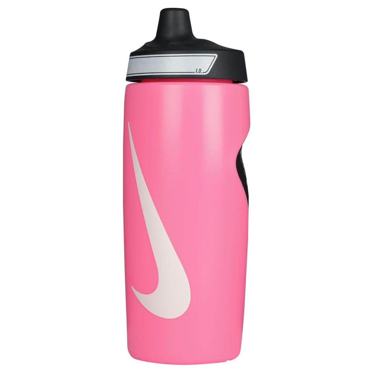 Nike Refuel Sports Water Bottle 532ml 18oz Non-Slip Grip Pressure-Activated Valve BPA Free Pink Glow/Black/White