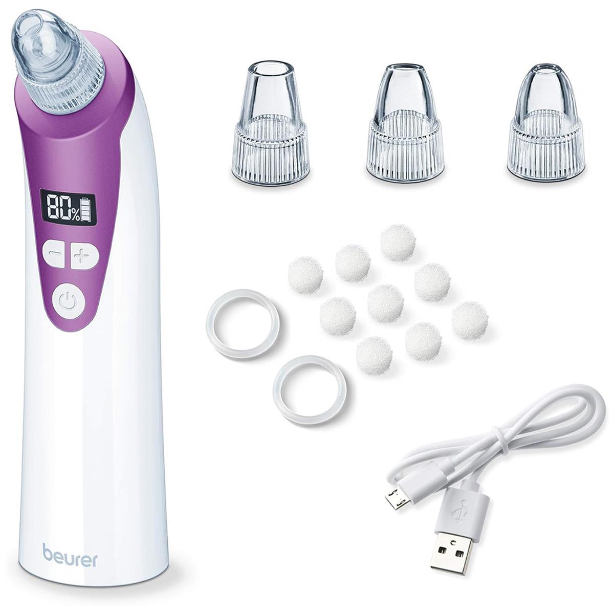 Beurer Pore Cleaner Facial Blackhead Remover With Vacuum Technology 3 Attachments 5 Intensity Levels LCD Display Purple