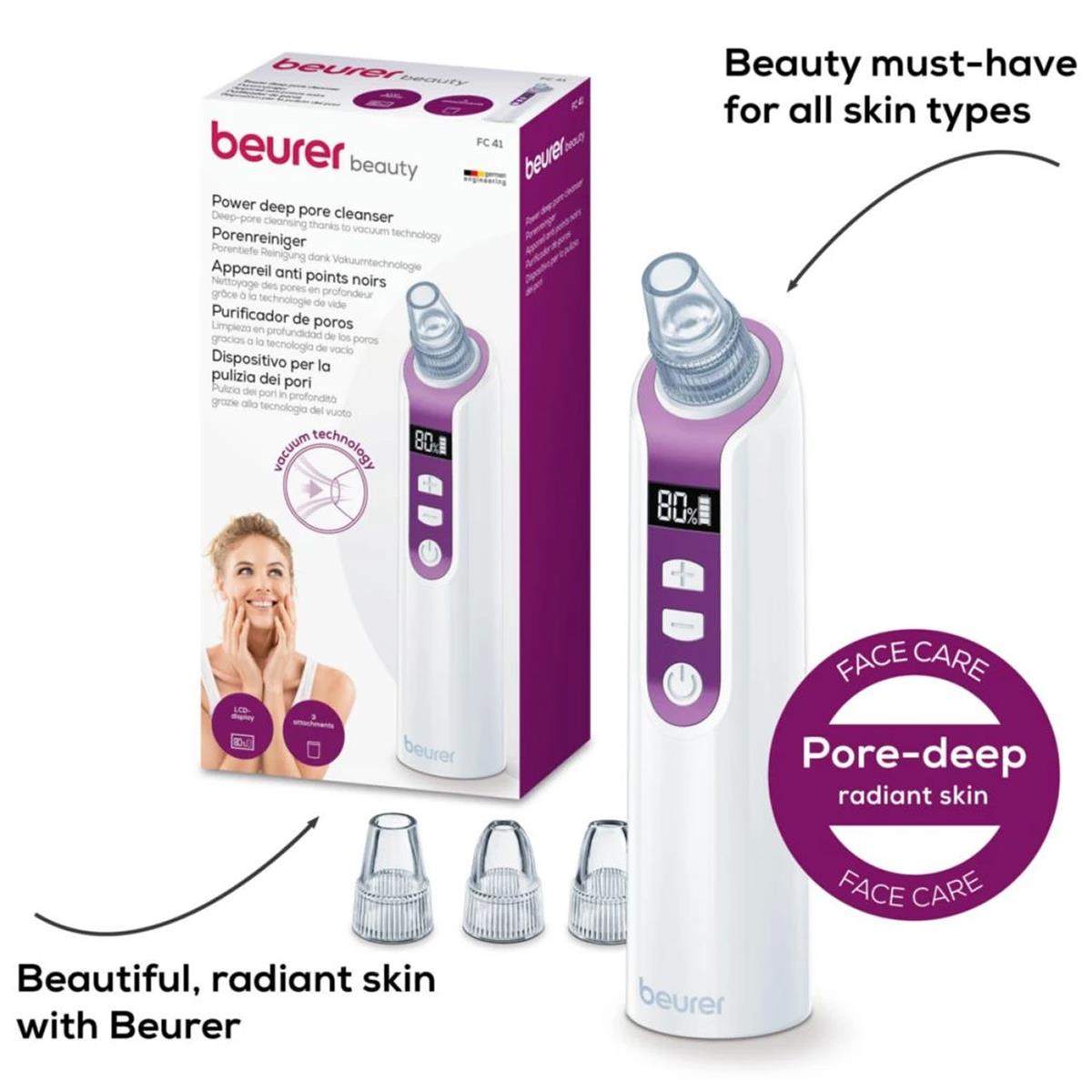 Beurer Pore Cleaner Facial Blackhead Remover With Vacuum Technology 3 Attachments 5 Intensity Levels LCD Display Purple - Image 7