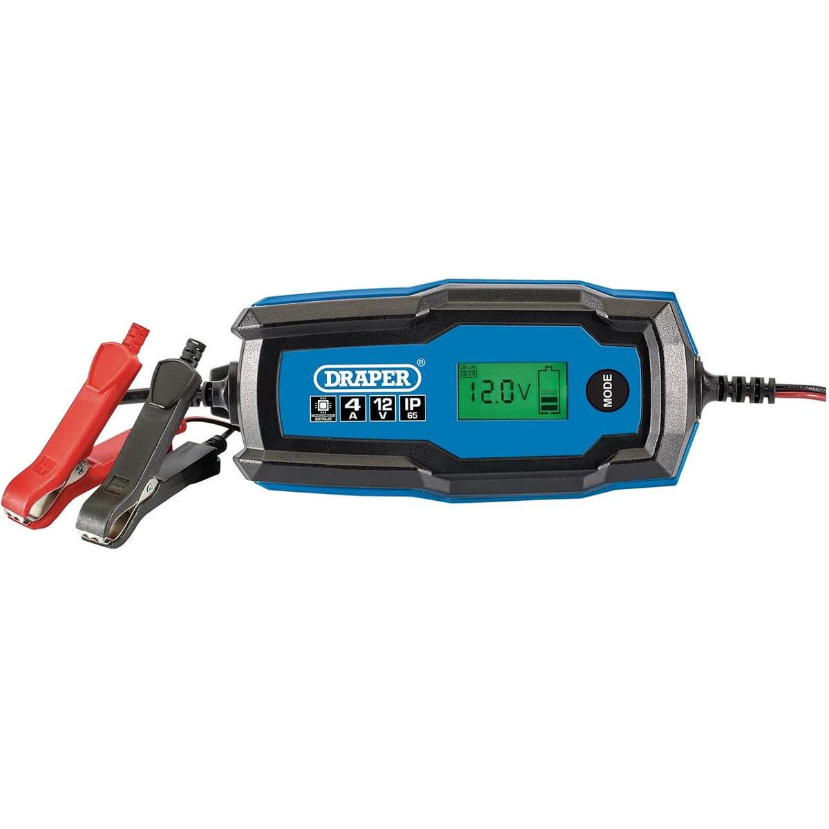 Draper 6V/12V Smart Battery Charger & Maintainer 4A 10-Step Blue and Black