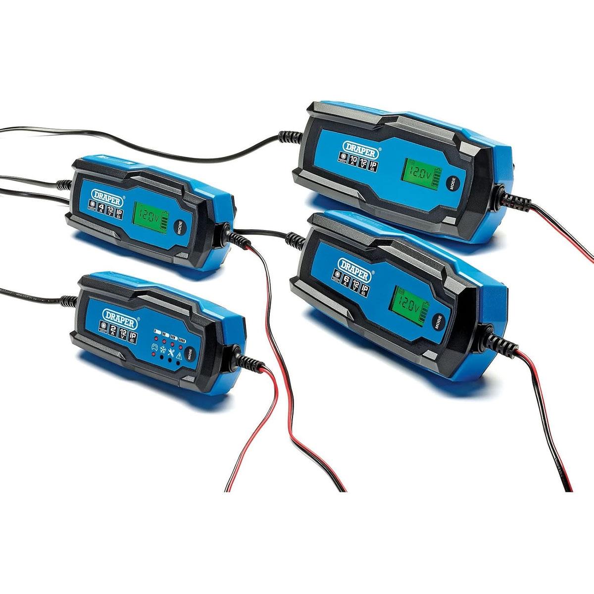Draper 6V/12V Smart Battery Charger & Maintainer 4A 10-Step Blue and Black - Image 2
