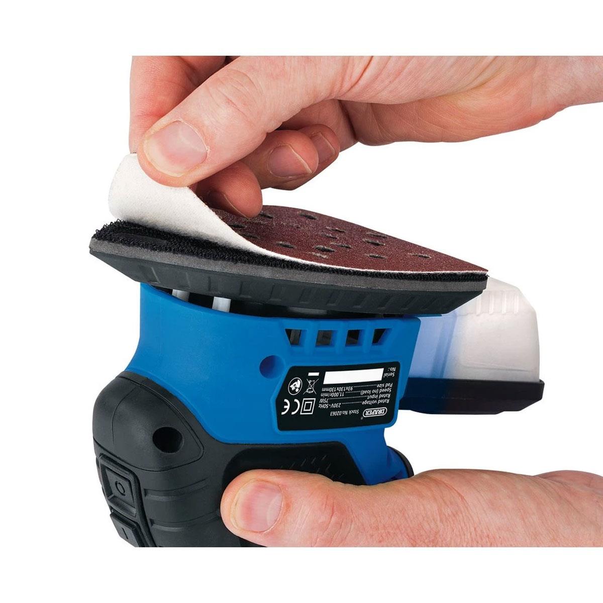 Draper Storm Force Tri-Base Detail Sander 75W 240V with Interchangeable Bases Dust Collection Box & 24 Sanding Sheets - Image 4