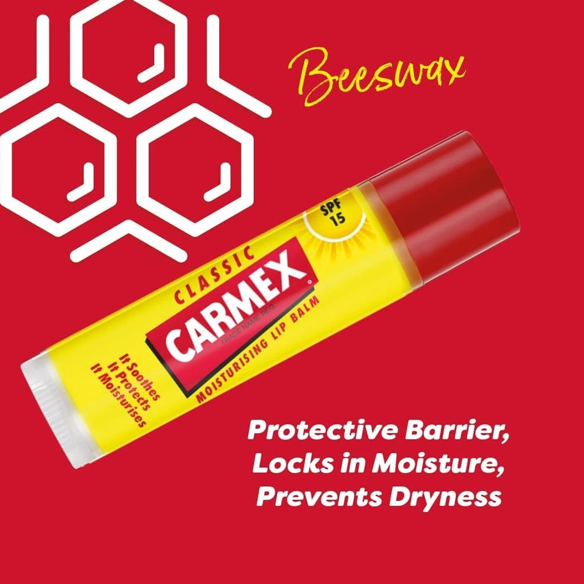 Carmex SPF15 Lip Balm Stick Moisturising Dry Chapped Lips Sun Protection Clear - Image 4