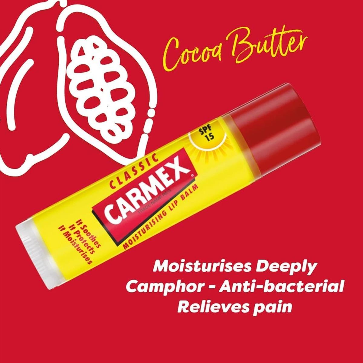 Carmex SPF15 Lip Balm Stick Moisturising Dry Chapped Lips Sun Protection Clear - Image 5