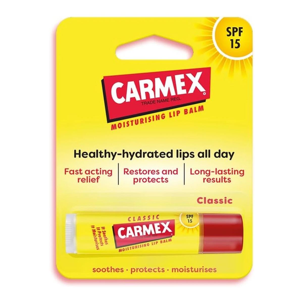 Carmex SPF15 Lip Balm Stick Moisturising Dry Chapped Lips Sun Protection Clear - Image 6