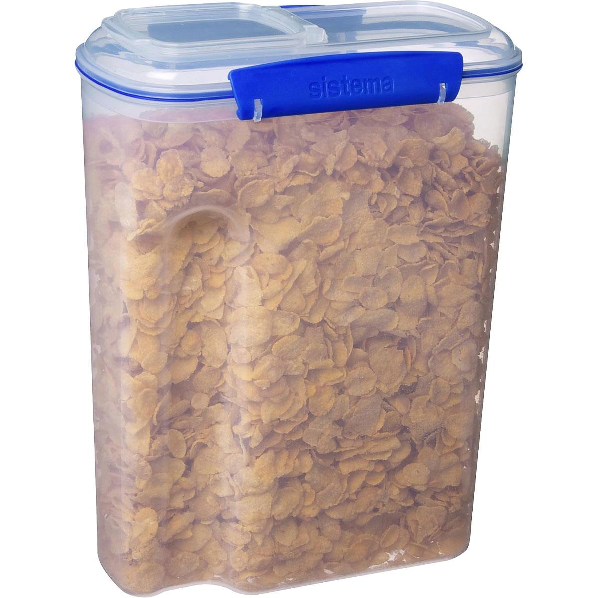 Sistema KLIP IT PLUS Cereal Storage Container 4.2L BPA-Free Plastic Clear with Blue Clips Airtight Easy-Pour Lid - Image 3