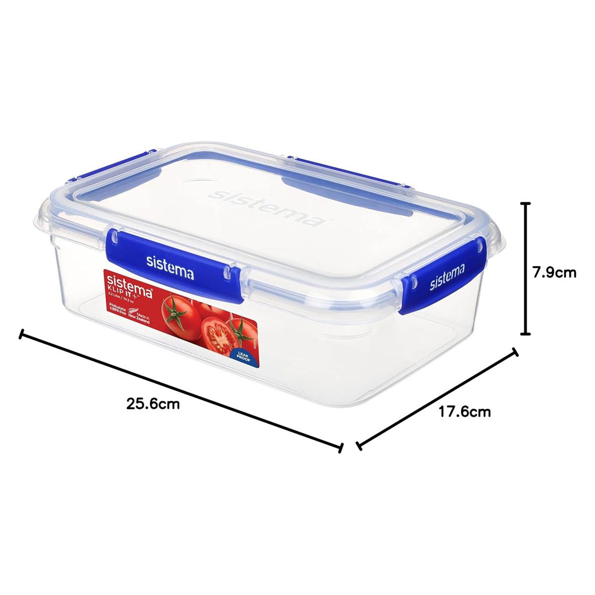 Sistema KLIP IT PLUS Food Storage Container 2.2L Rectangle with Clip-On Lid Leak Resistant BPA Free Blue/Clear - Image 3