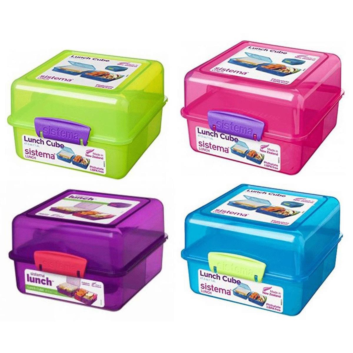 Sistema Trends Lunch Cube Food Storage Container 1.4L with KLIP IT Locking Clips Leak Proof BPA Free Assorted Colours