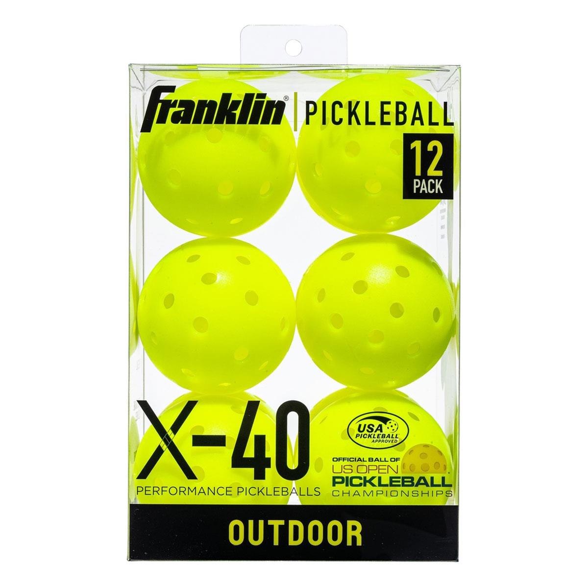 Franklin X-40 Outdoor Pickleball Balls 12 Pack 40 Hole One-Piece PE Construction 74mm 26g Optic Yellow