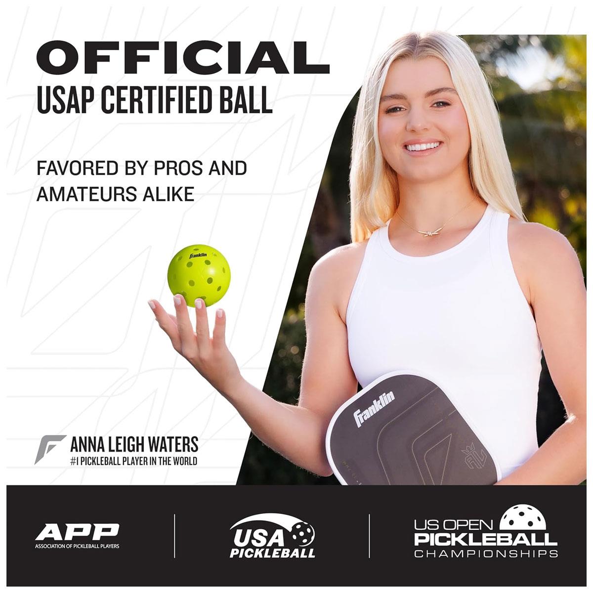 Franklin X-40 Outdoor Pickleball Balls 12 Pack 40 Hole One-Piece PE Construction 74mm 26g Optic Yellow - Image 3