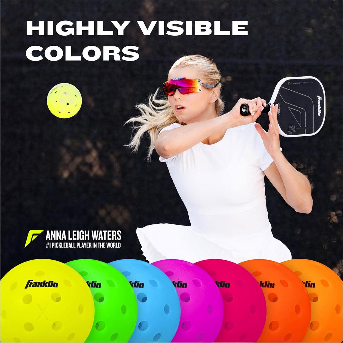 Franklin X-40 Outdoor Pickleball Balls 12 Pack 40 Hole One-Piece PE Construction 74mm 26g Optic Yellow - Image 5