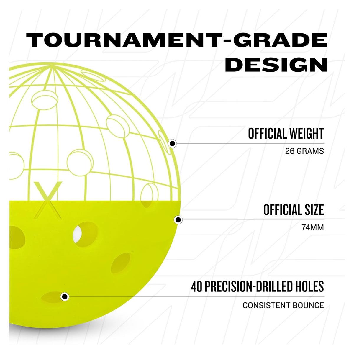 Franklin X-40 Outdoor Pickleball Balls 12 Pack 40 Hole One-Piece PE Construction 74mm 26g Optic Yellow - Image 6
