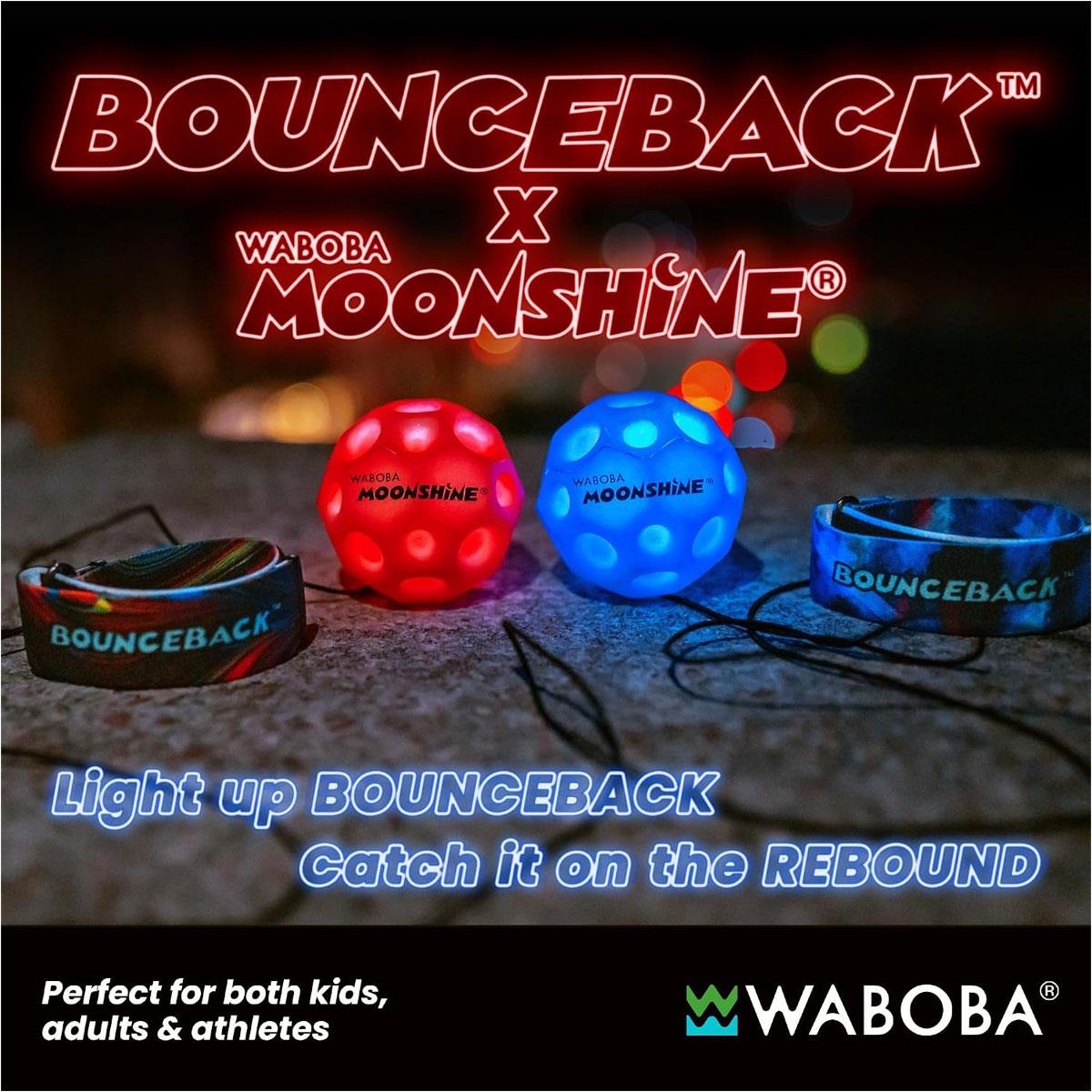 Waboba LED Bounceback Moon Ball with Wrist Strap High-Bounce Tether Ball Motion-Activated Lights Blue - Image 3