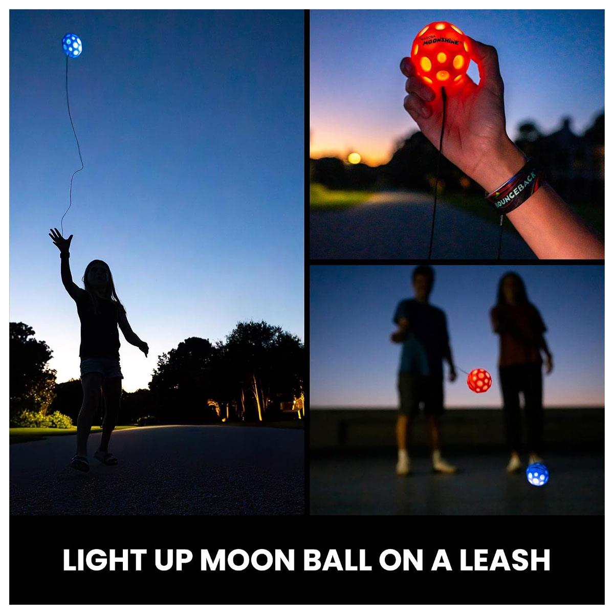Waboba LED Bounceback Moon Ball with Wrist Strap High-Bounce Tether Ball Motion-Activated Lights Blue - Image 6