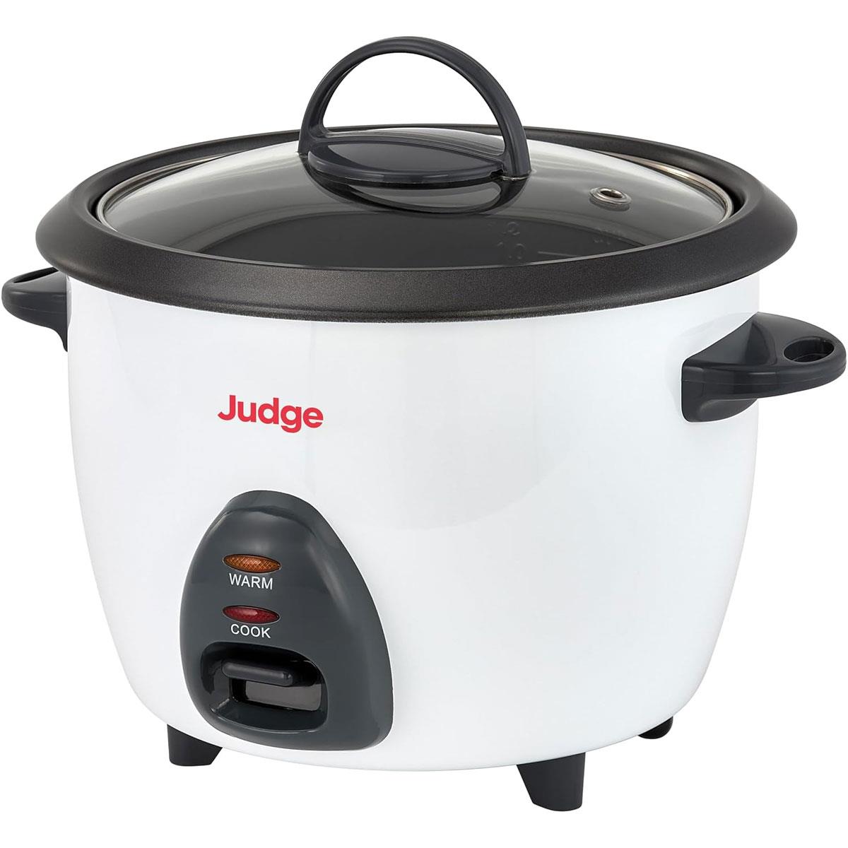 Judge Rice Cooker 1L 400W Automatic Rice Maker with Keep Warm Steamer Basket Measuring Cup & Spoon White