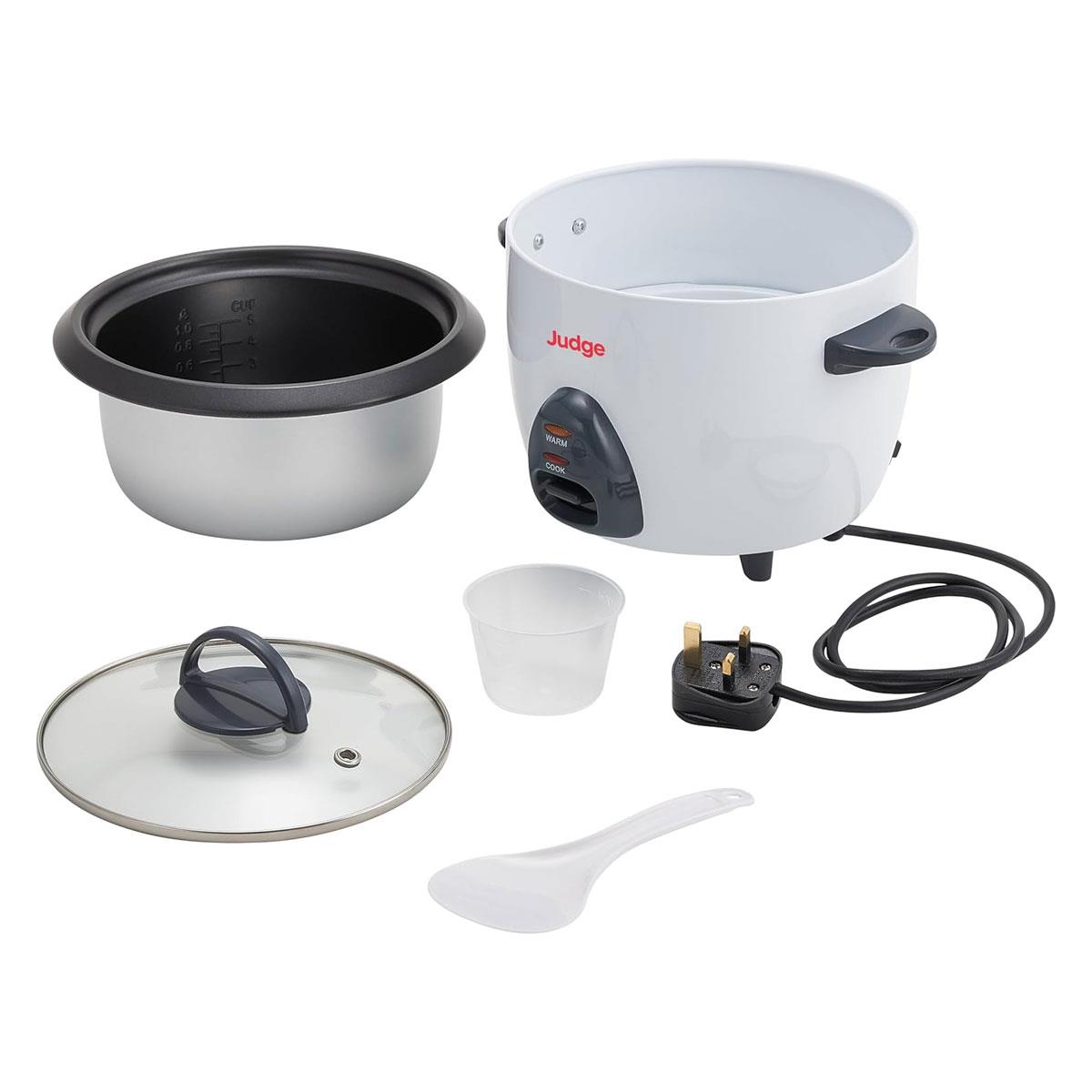 Judge Rice Cooker 1L 400W Automatic Rice Maker with Keep Warm Steamer Basket Measuring Cup & Spoon White - Image 2