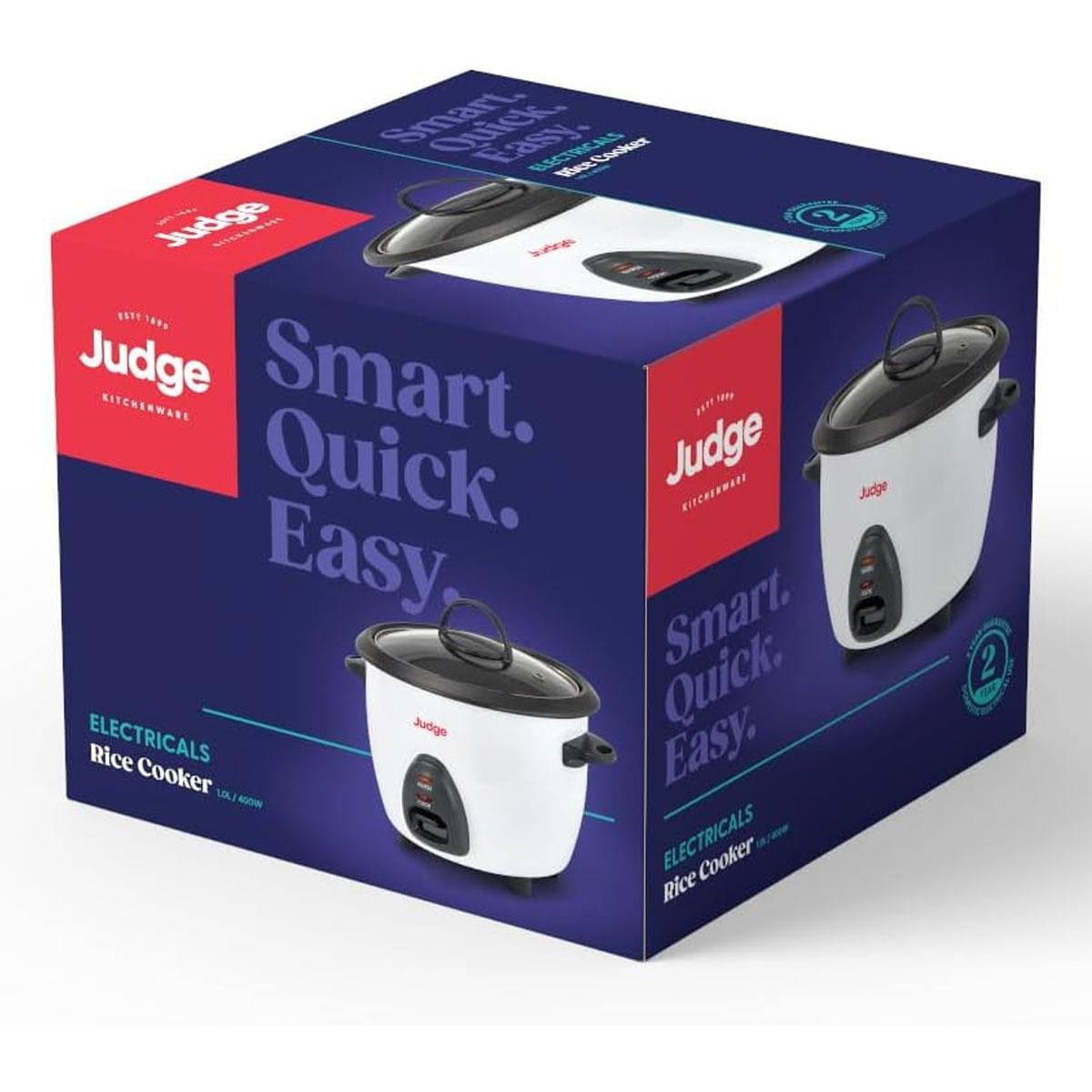 Judge Rice Cooker 1L 400W Automatic Rice Maker with Keep Warm Steamer Basket Measuring Cup & Spoon White - Image 3