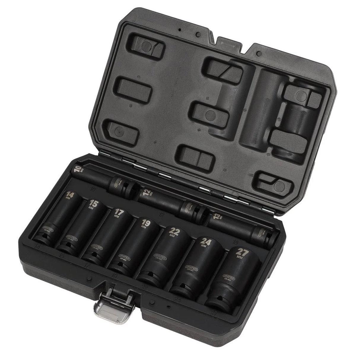 Draper Metric Deep Impact Socket Set 1/2-Inch Square Drive 10-Piece Chrome Vanadium Steel 10-27mm Black