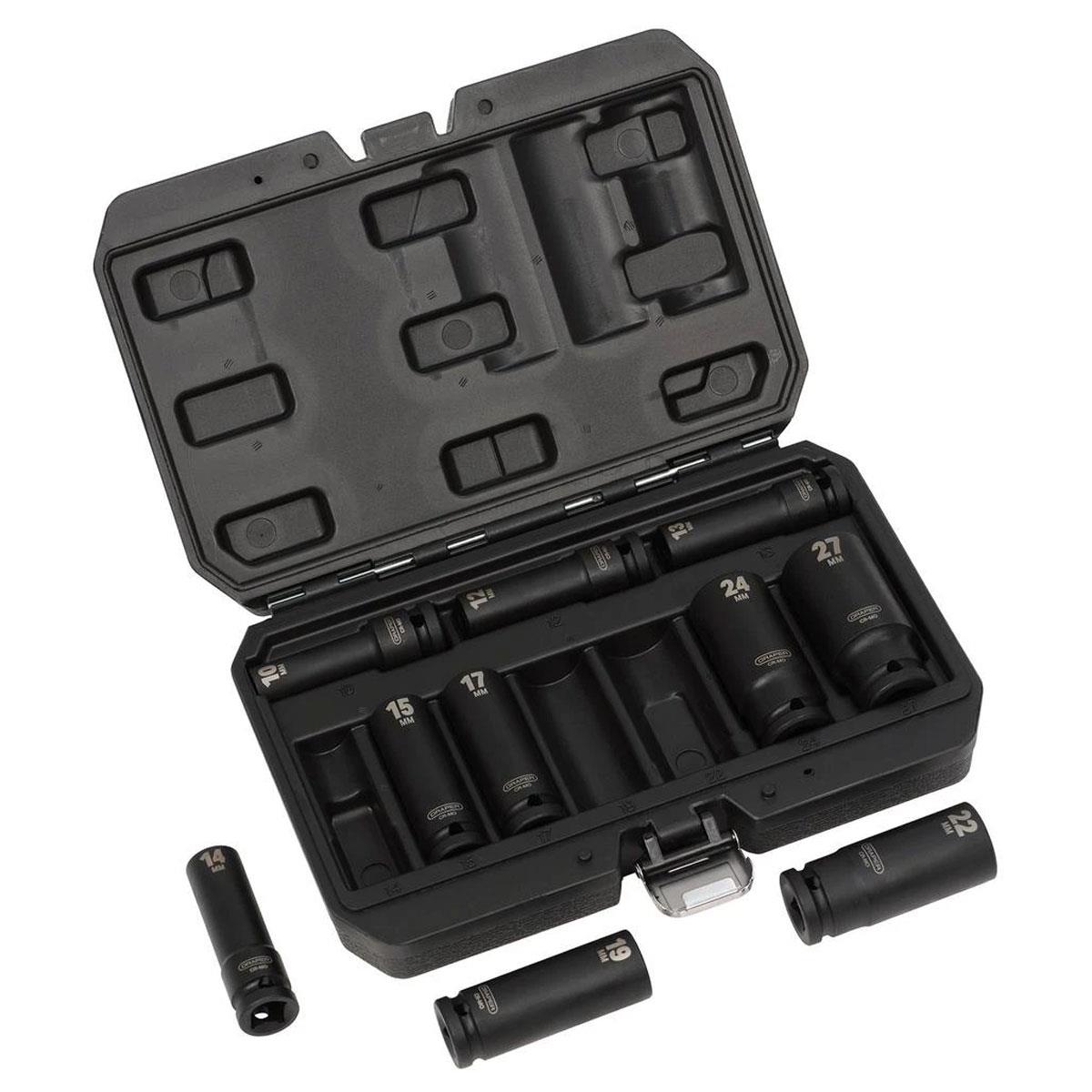 Draper Metric Deep Impact Socket Set 1/2-Inch Square Drive 10-Piece Chrome Vanadium Steel 10-27mm Black - Image 3
