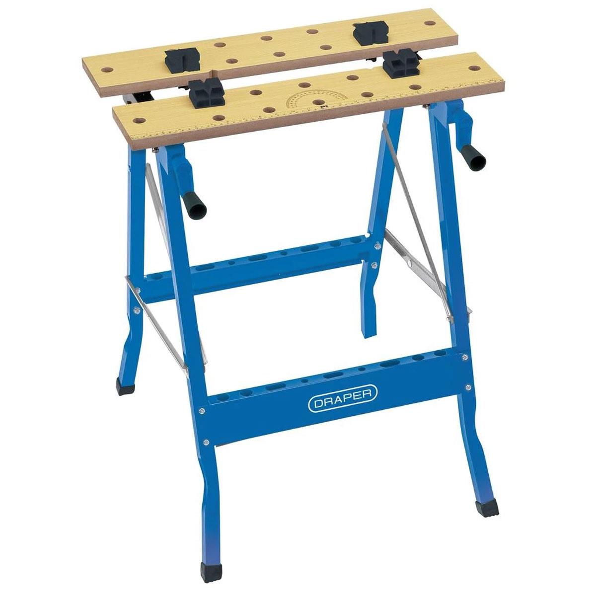 Draper Fold Down Workbench Portable Folding Work Bench Steel Frame MDF Top 12 Clamping Holes 605 x 625 x 755mm