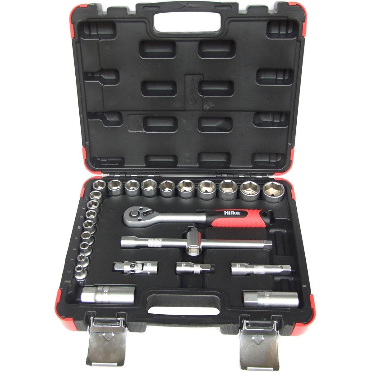 Hilka 26 Piece 3/8 Inch Drive Metric Socket Set 6-24mm Chrome Vanadium Steel with 72-Tooth Ratchet