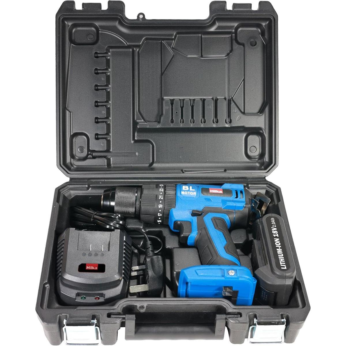 Hilka 18V Brushless Combi Drill with 2.0Ah Li-ion Battery 55Nm Torque 13mm Metal Chuck - Image 3