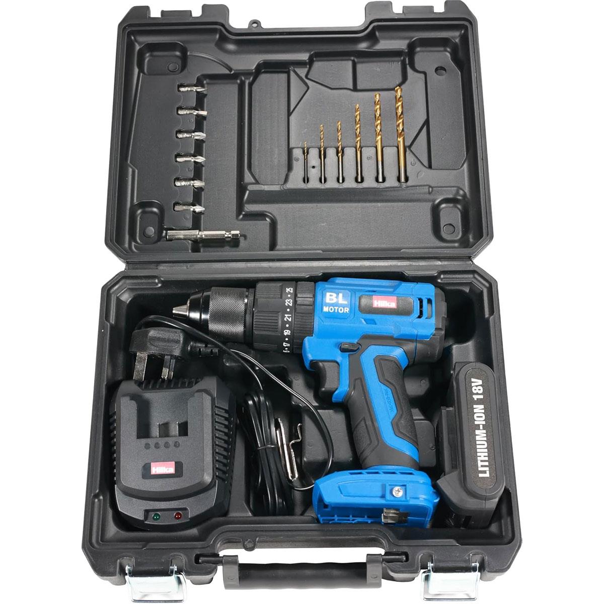Hilka 18V Brushless Combi Drill with 2.0Ah Li-ion Battery 55Nm Torque 13mm Metal Chuck - Image 5