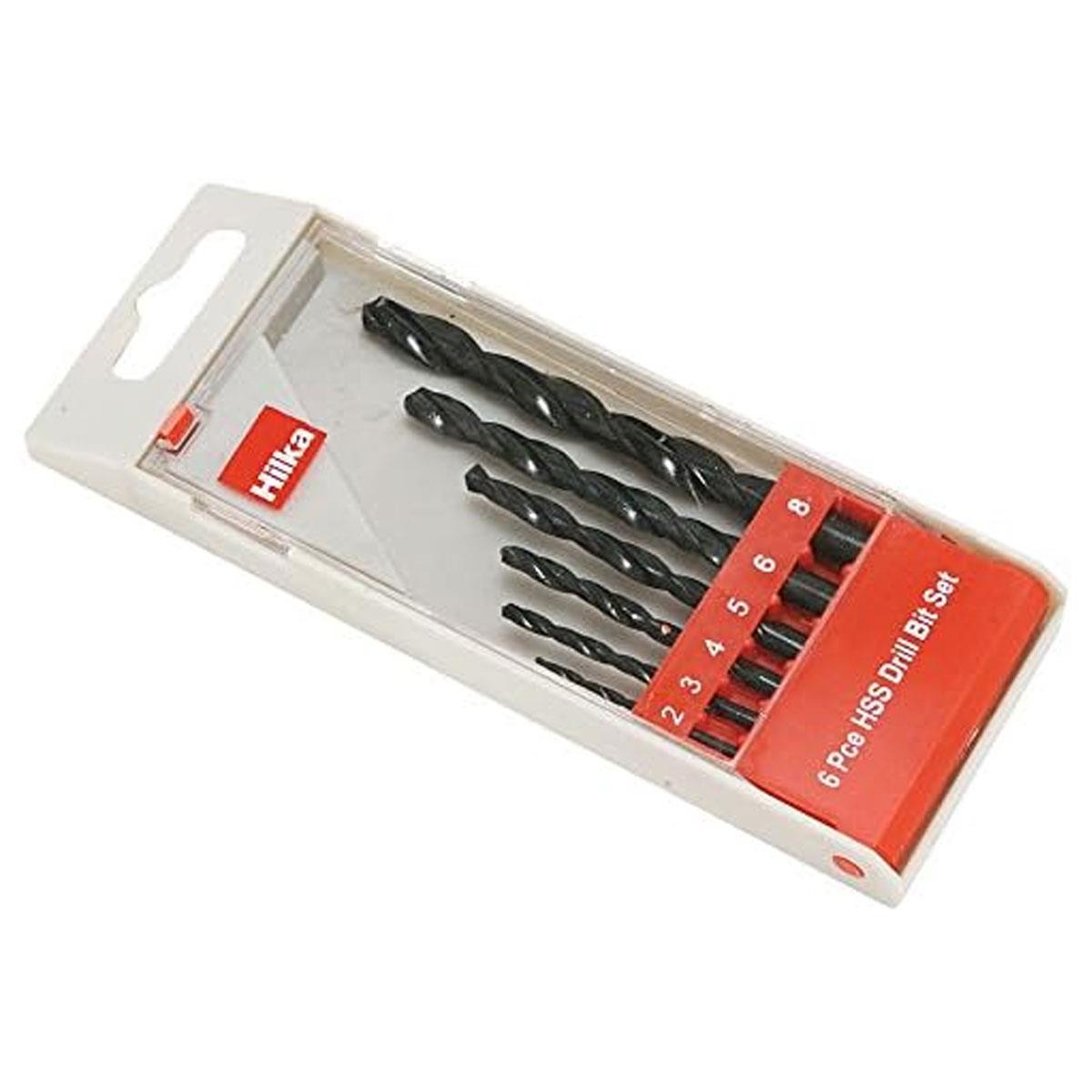 Hilka HSS Drill Bit Set 6-Piece 2-8mm Black Finish Straight Shank for Metal