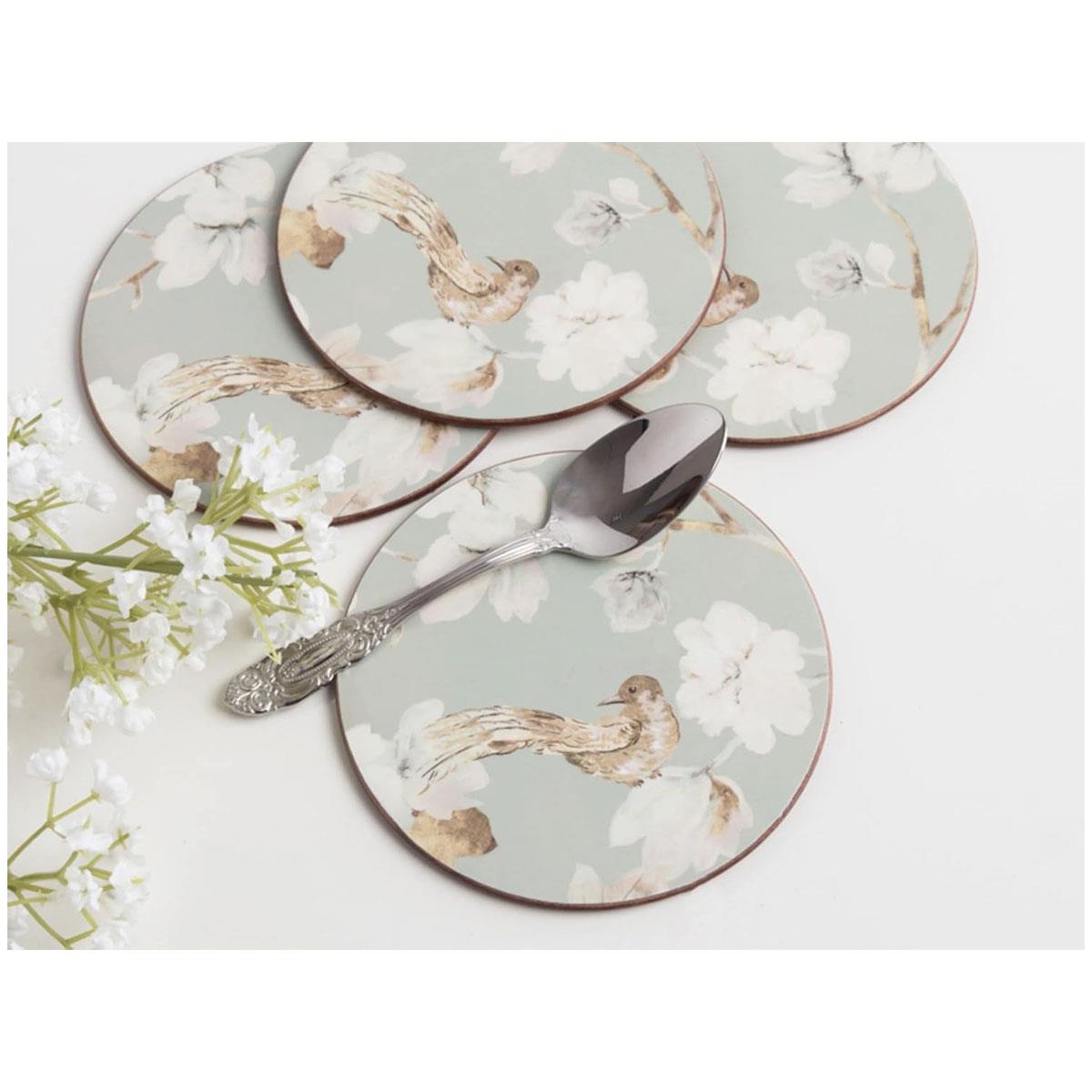 Creative Tops Duck Egg Floral Bird Cork-Back Round Coasters Set of 4 12cm Multi-Colour - Image 6