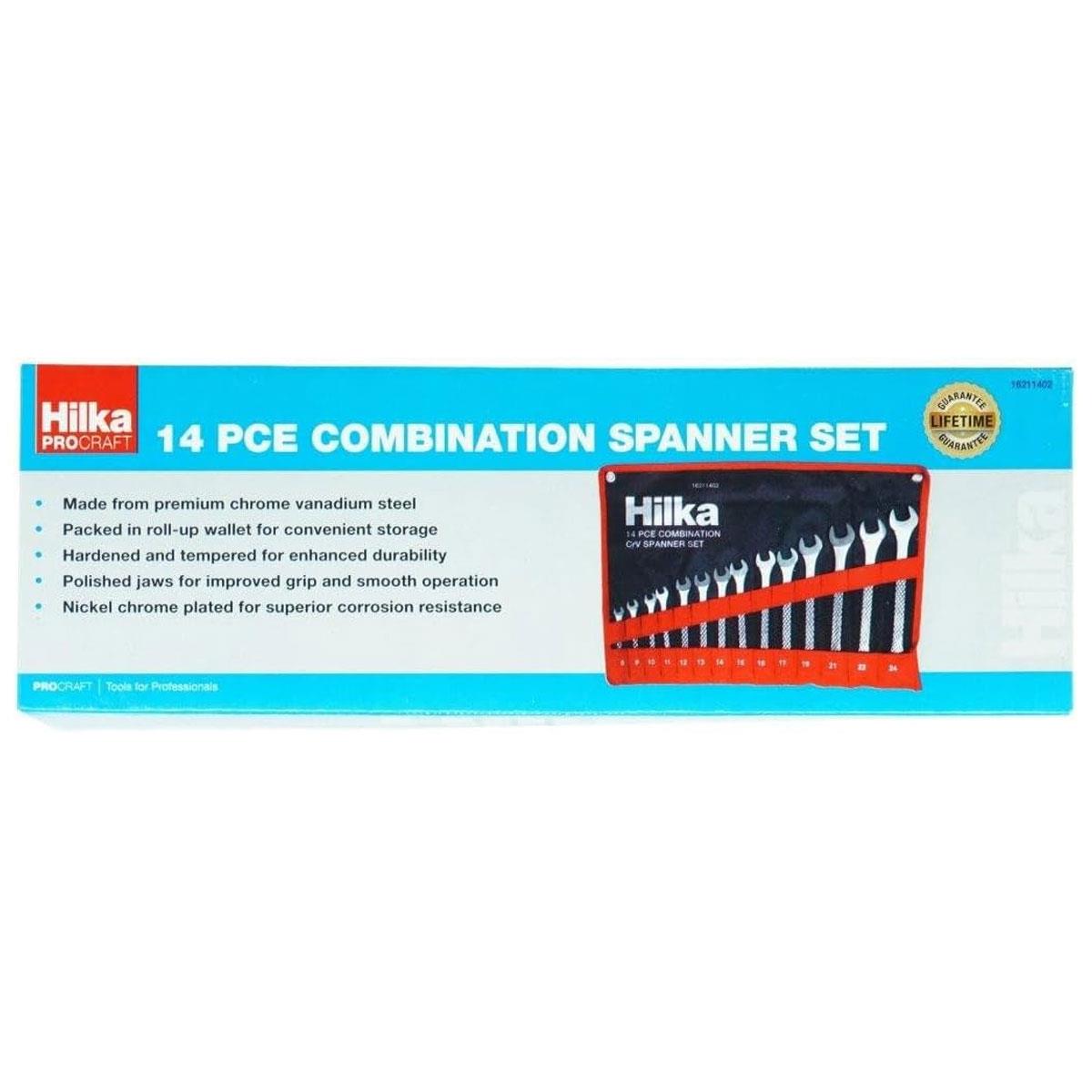 Hilka 14 Piece Metric Combination Spanner Set 8-24mm Chrome Vanadium Steel Roll-Up Pouch - Image 4