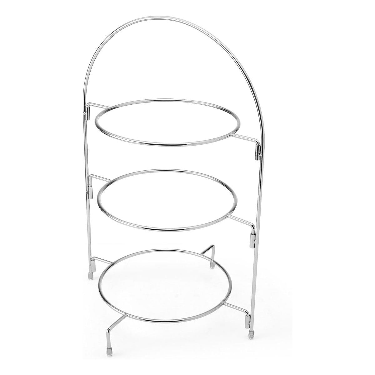 Artesa 3 Tier Afternoon Tea Cake Stand Silver Food Safe Metal Serving Display 29 x 19.5 x 43cm