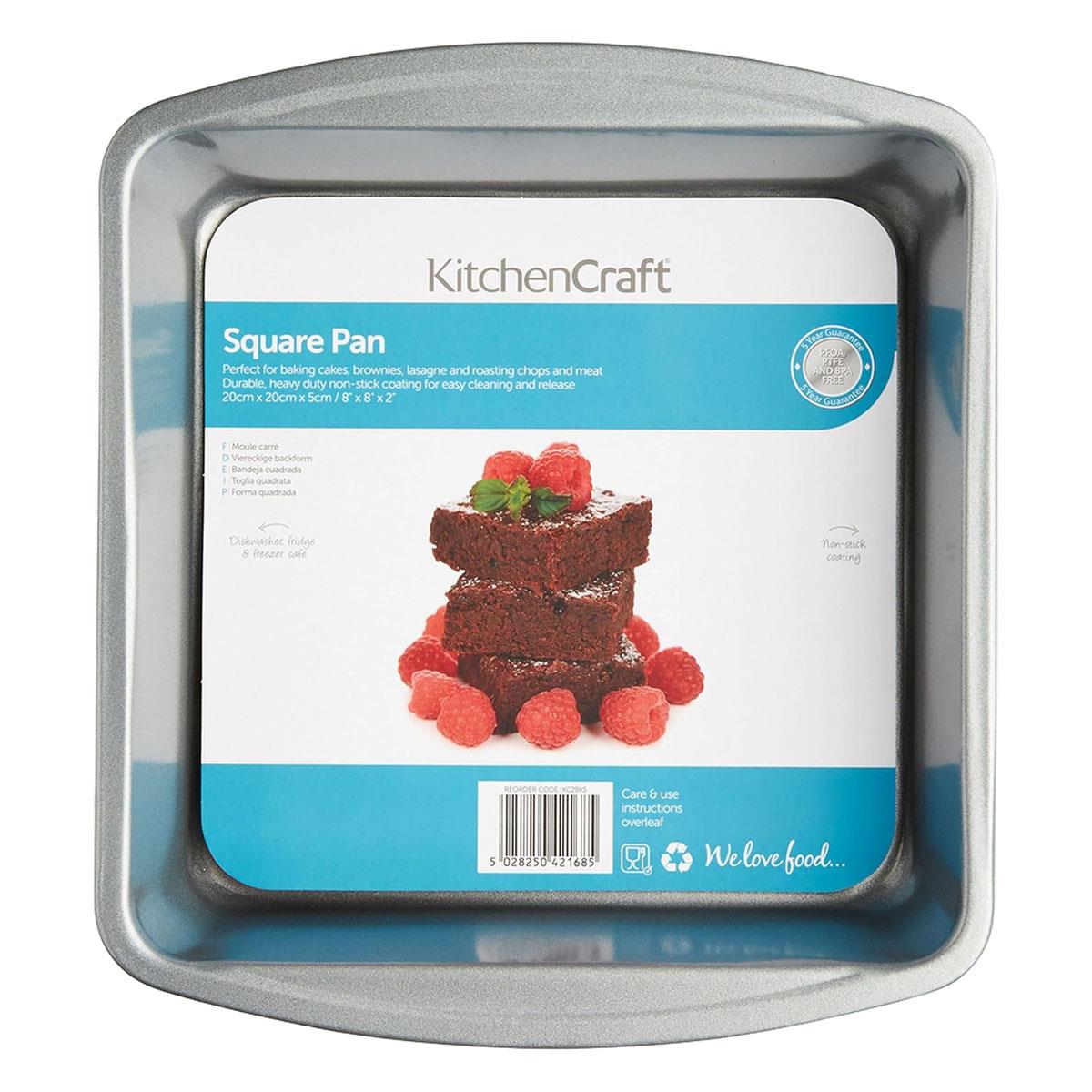 KitchenCraft Square Non-Stick Baking Tray 20cm Carbon Steel Grey Oven Pan PFAS-Free Dishwasher Safe - Image 4