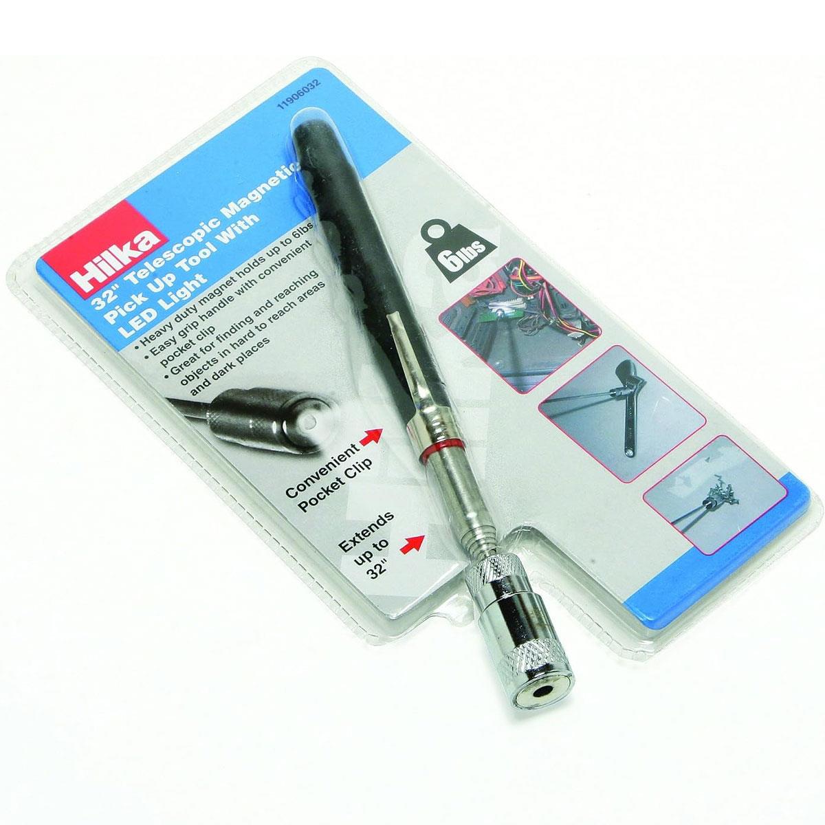 Hilka Magnetic Pick Up Tool 32-Inch Telescopic with LED Light 6lb Magnet Pocket Clip - Image 3