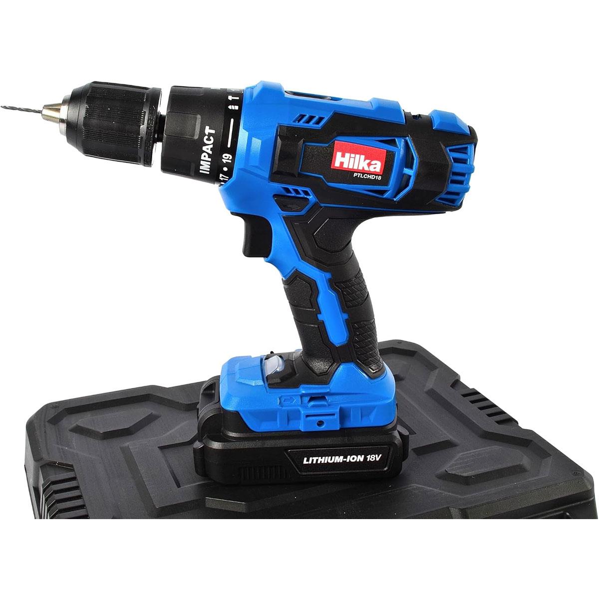 Hilka 18V Li-Ion Cordless Hammer Combi Drill 13mm Chuck 40Nm 1500mAh Case & 12 Bits - Image 3