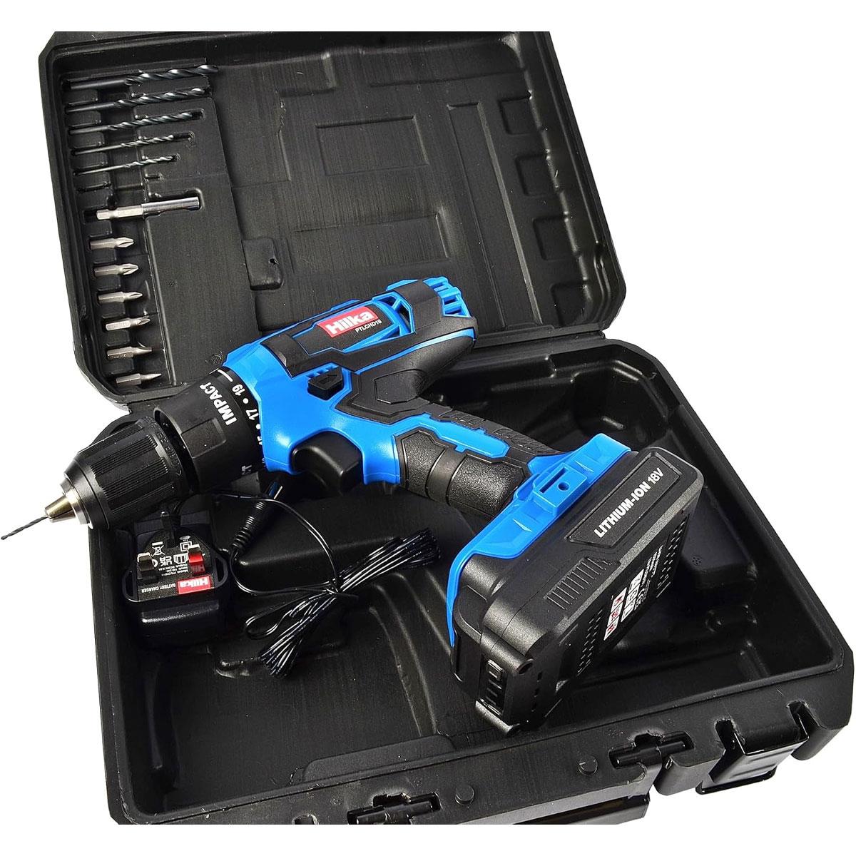 Hilka 18V Li-Ion Cordless Hammer Combi Drill 13mm Chuck 40Nm 1500mAh Case & 12 Bits - Image 8