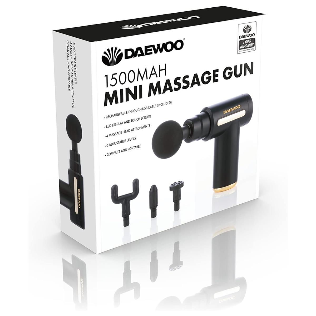 Daewoo Mini Massage Gun Percussion Deep Tissue Massager 1500mAh 4 Heads LED Touch Control Black - Image 6