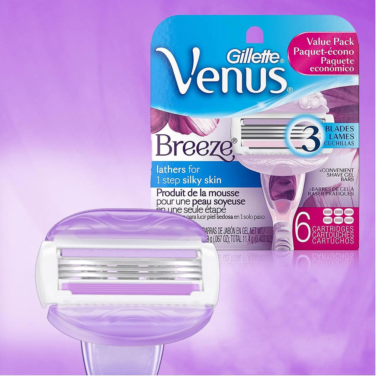Gillette Venus ComfortGlide Spa Breeze Women's Razor Blade Refills 3-Blade Shaving Gel Cushions Pack of 8 - Image 3