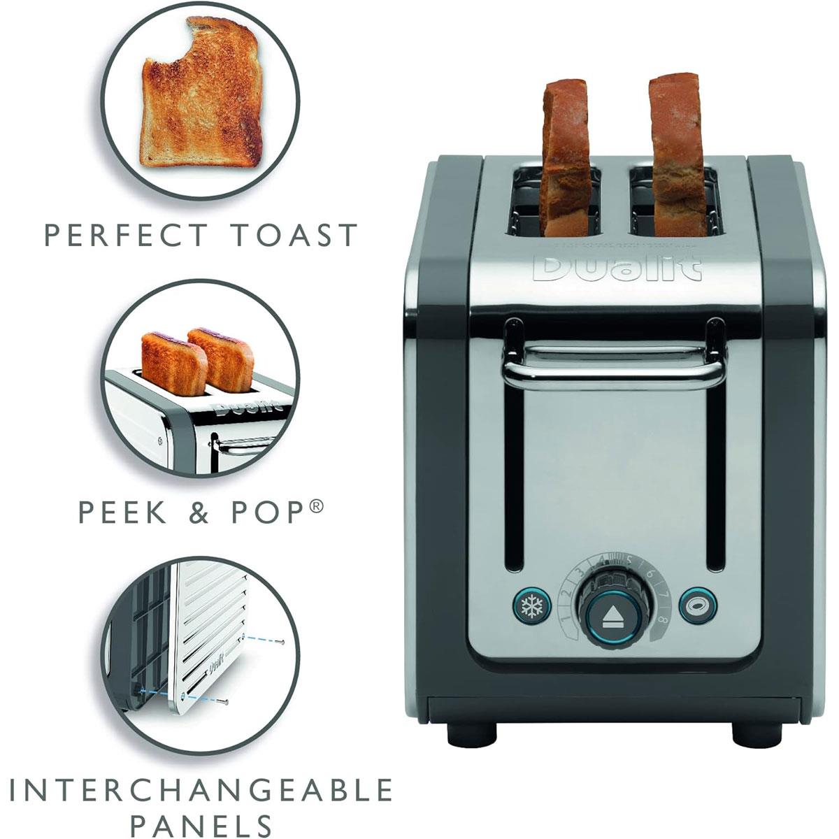 Dualit Architect 2 Slice Toaster Stainless Steel Extra-Wide Slots Ideal Toast Technology Peek & Pop Grey - Image 3