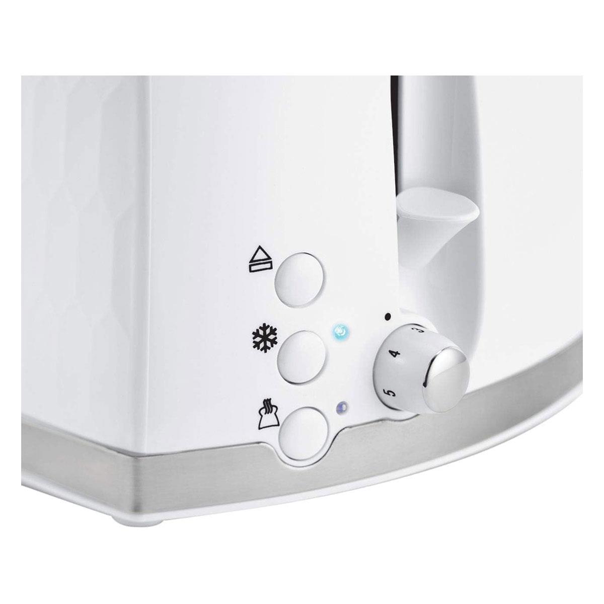 Russell Hobbs Honeycomb 2 Slice Toaster White 850W Extra Wide Slots High Lift 6 Browning Levels - Image 3