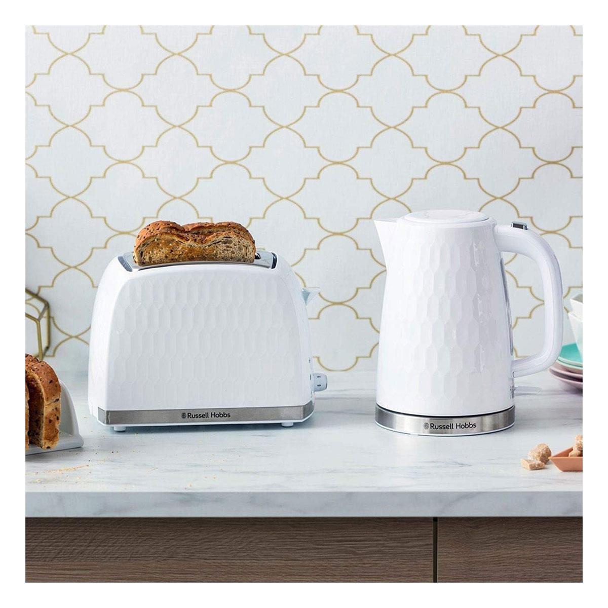 Russell Hobbs Honeycomb 2 Slice Toaster White 850W Extra Wide Slots High Lift 6 Browning Levels - Image 7