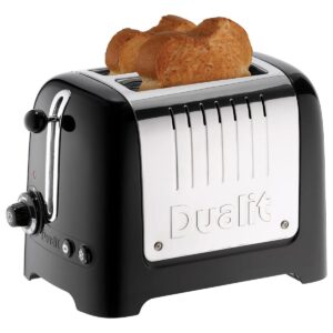 Dualit 2 Slice Lite Toaster 1.1kW Stainless Steel with High Gloss Black Trim 36mm Wide Slots Bagel & Defrost Functions
